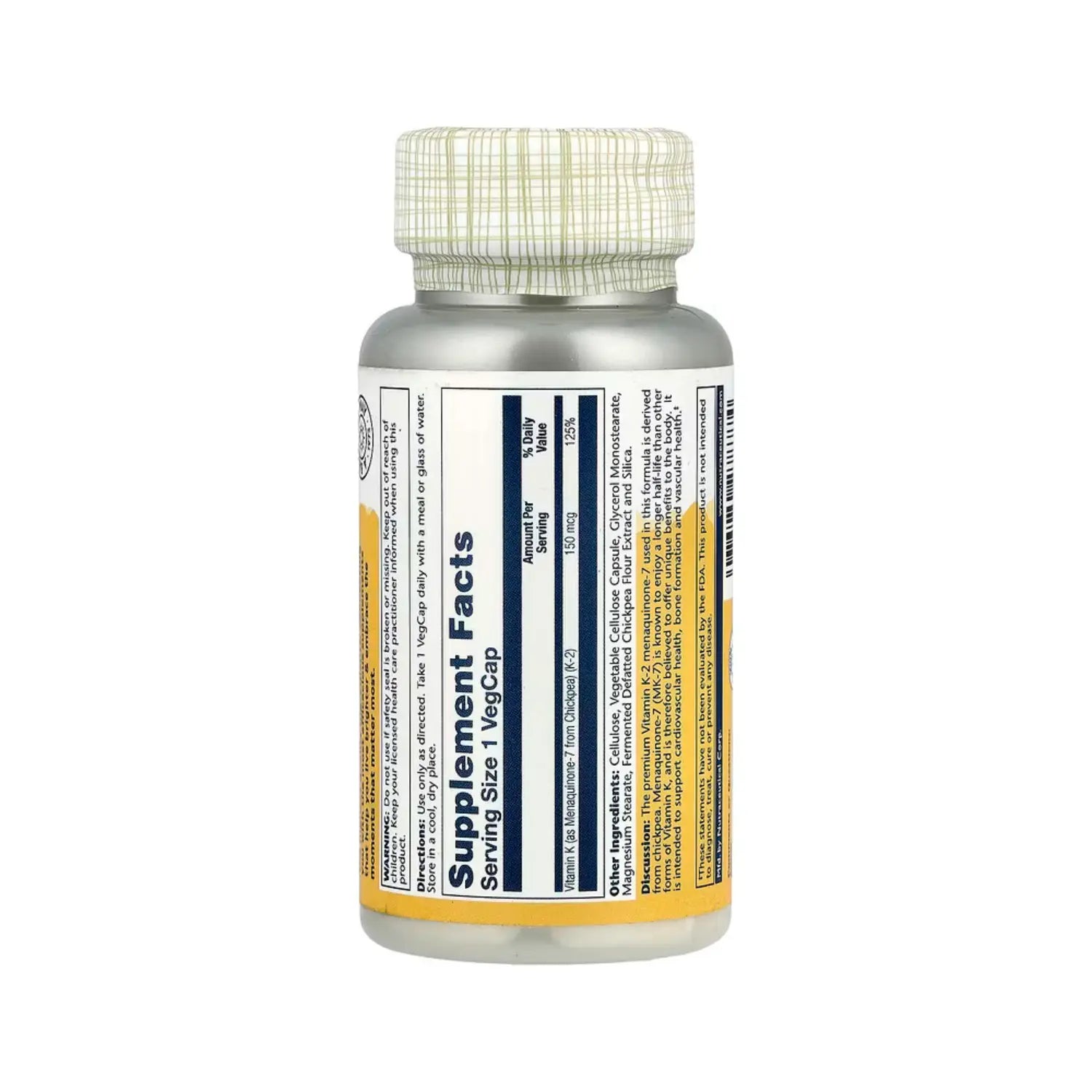 Solaray Vitamina K-2 Y Menaquinona-7 150 Mcg 30 Cáp Sfn