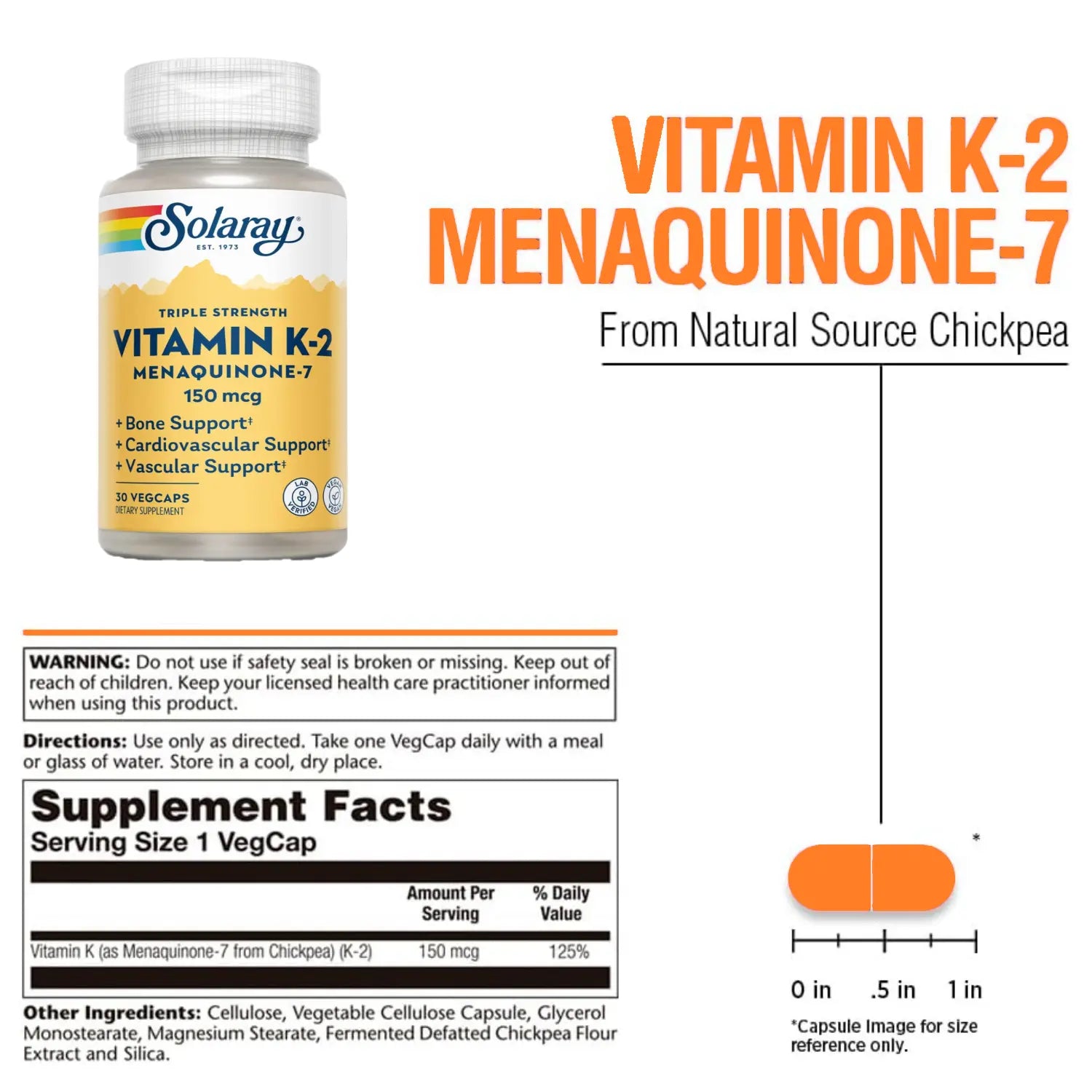 Solaray Vitamina K-2 Y Menaquinona-7 150 Mcg 30 Cáp Sfn