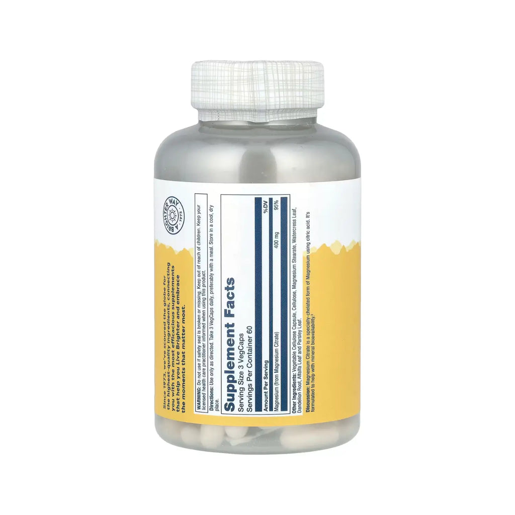 Solaray Citrato De Magnesio 180 Cápsulas 400 Mg Sfn