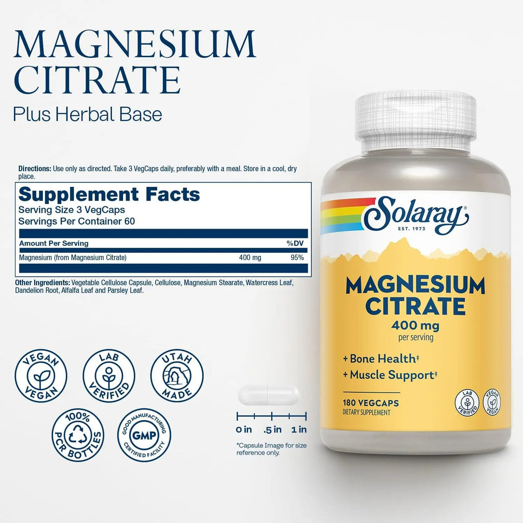 Solaray Citrato De Magnesio 180 Cápsulas 400 Mg Sfn