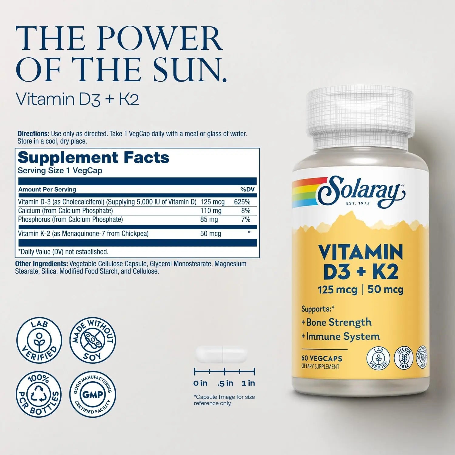 Solaray, Vitaminas D3 Y K2, 60 Cápsulas Sfn