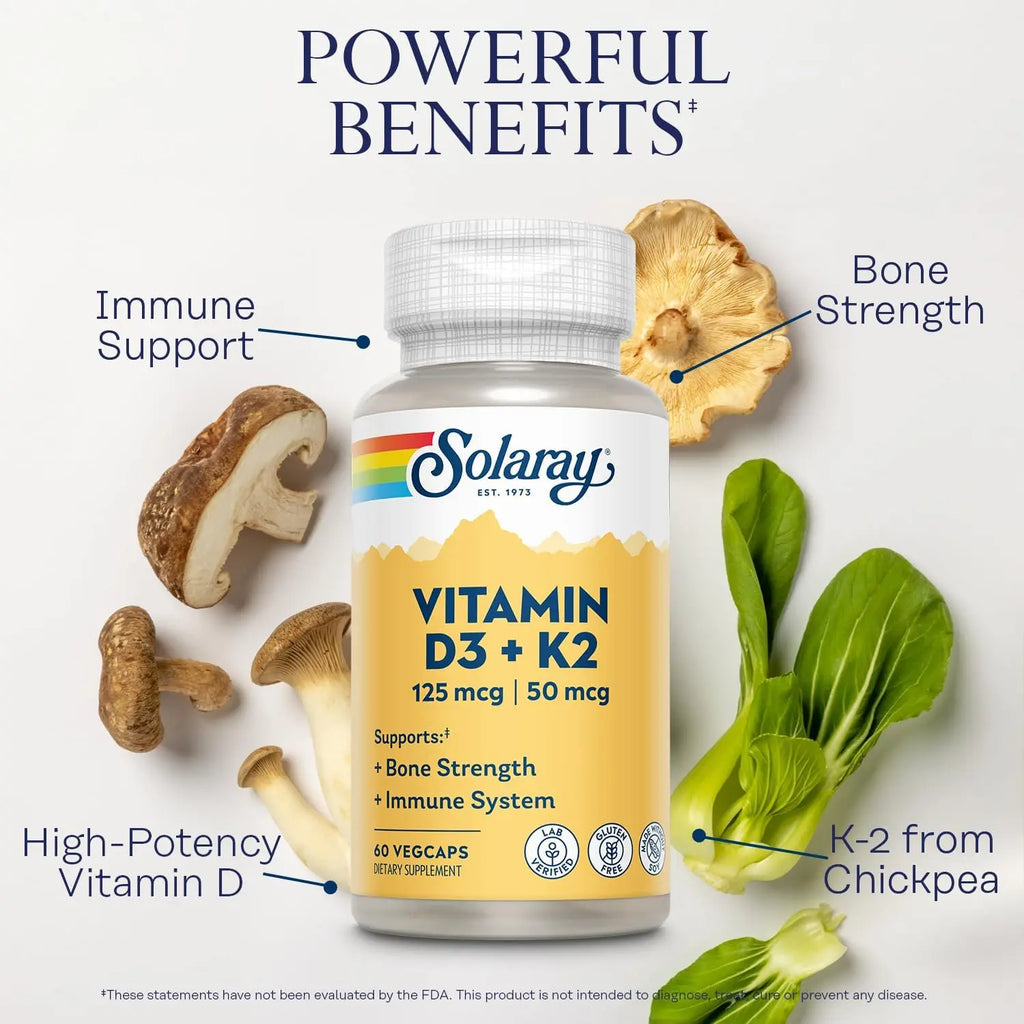 Solaray, Vitaminas D3 Y K2, 60 Cápsulas Sfn