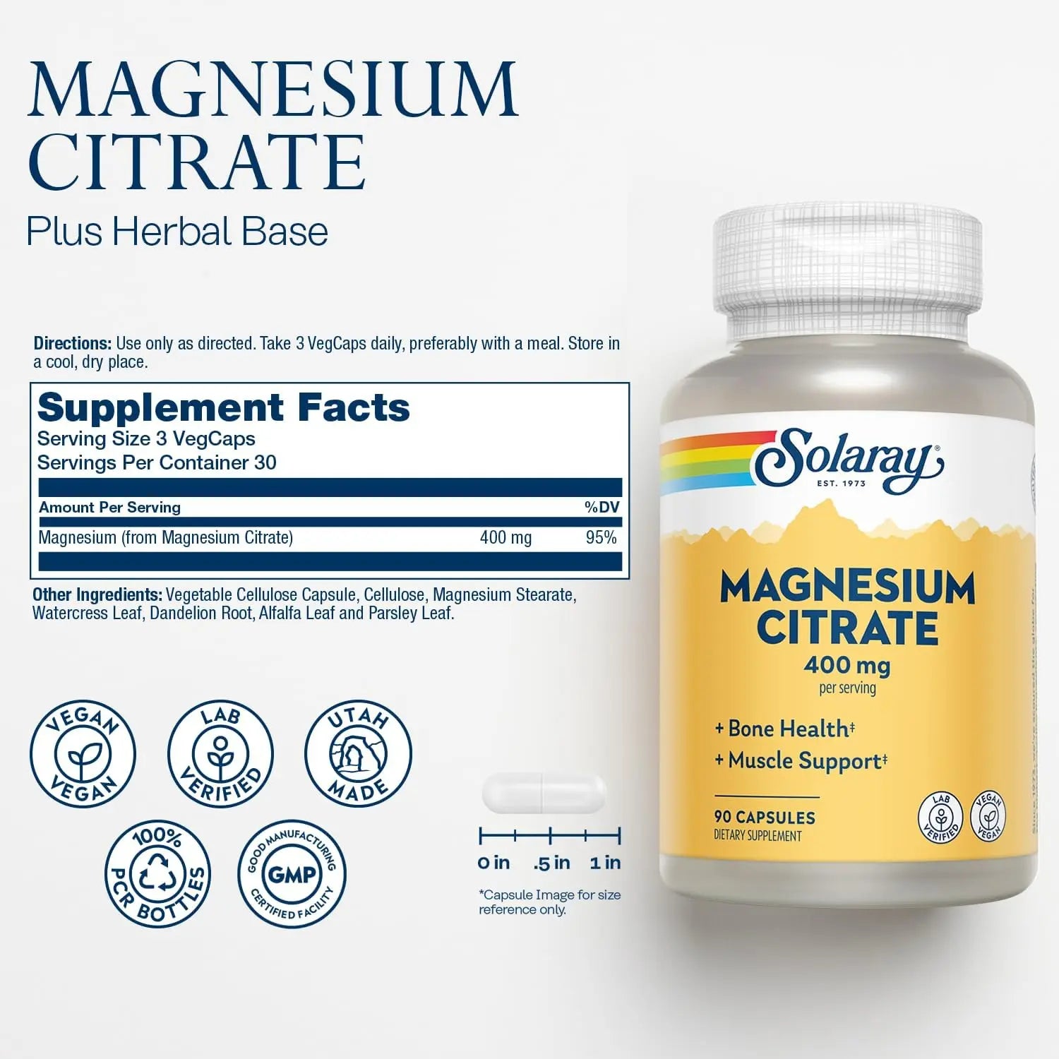 Solaray Citrato De Magnesio Magnesium 400mg 90 Vegcaps Sfn