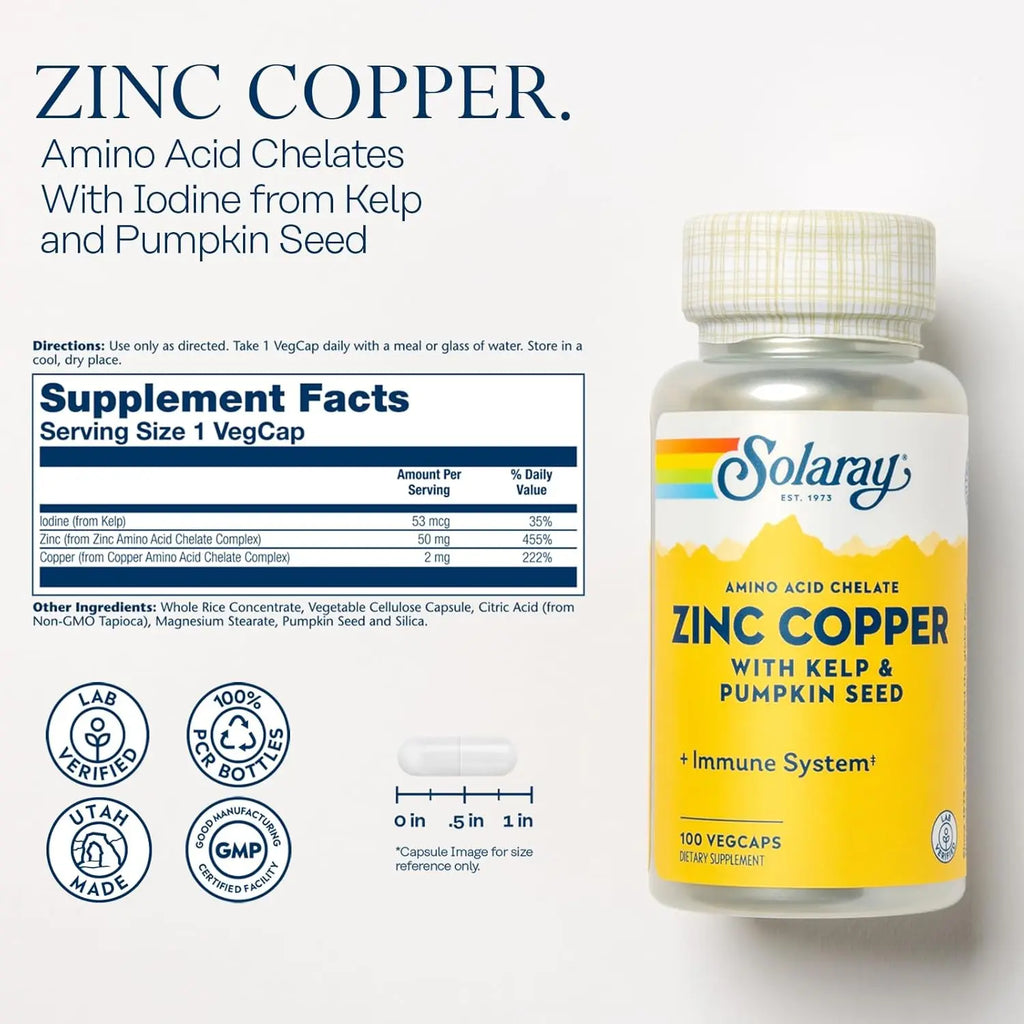Solaray Zinc Y Cobre Con Kelp Y Semillas D Calabaza 100c Sfn