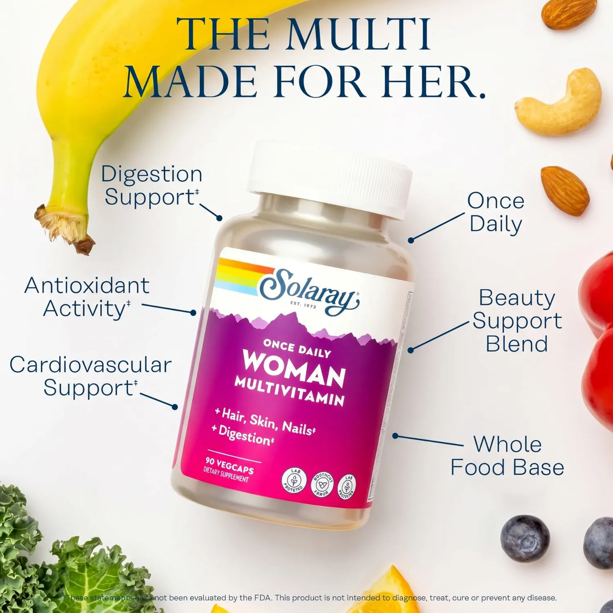 Solaray Multivitamínico para Mujeres 90 Cápsulas | Apoyo nutricional diario y bienestar femenino | Con vitaminas, minerales y complejo herbal | 21+ vitaminas y minerales | Suplemento alimenticio