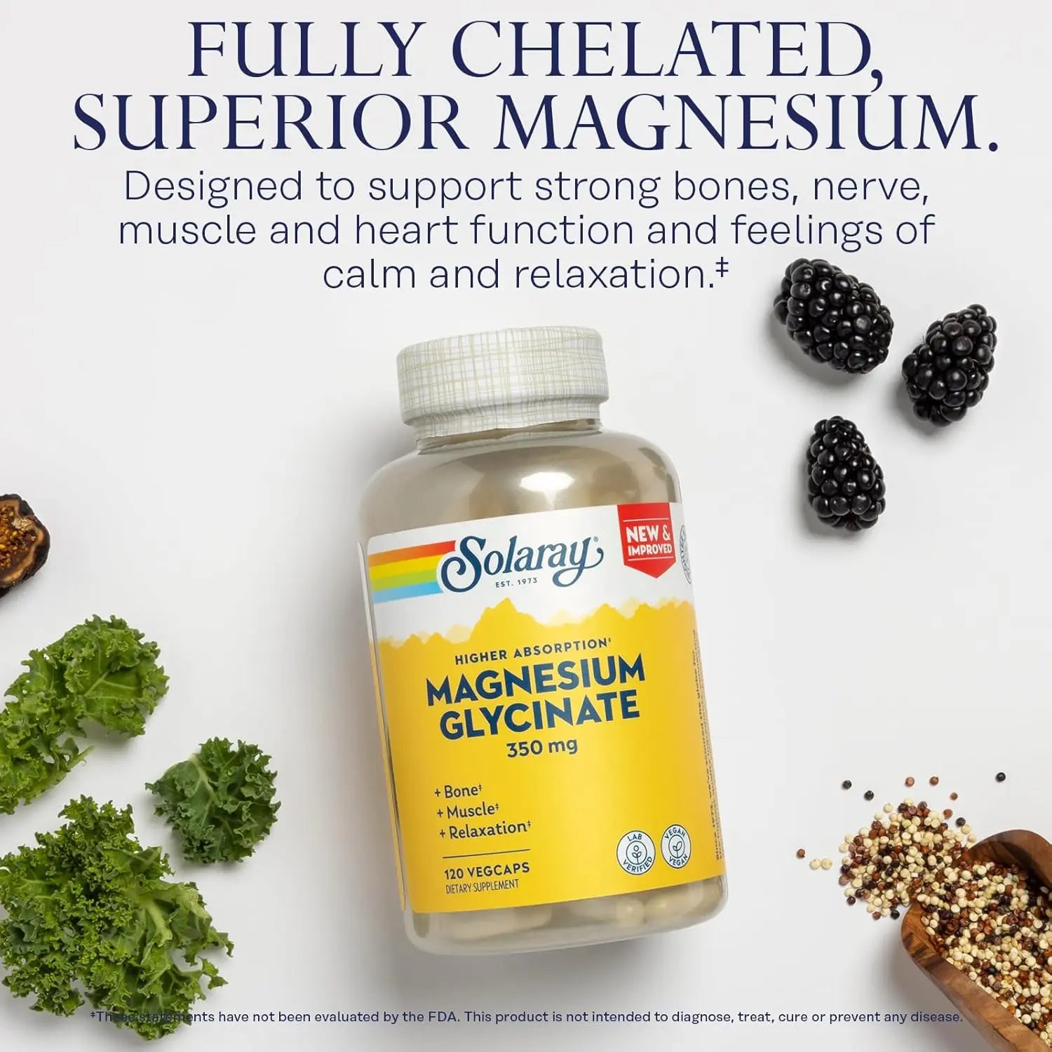 Solaray, Glicinato de magnesio de alta absorcion 350mg 120 capsulas