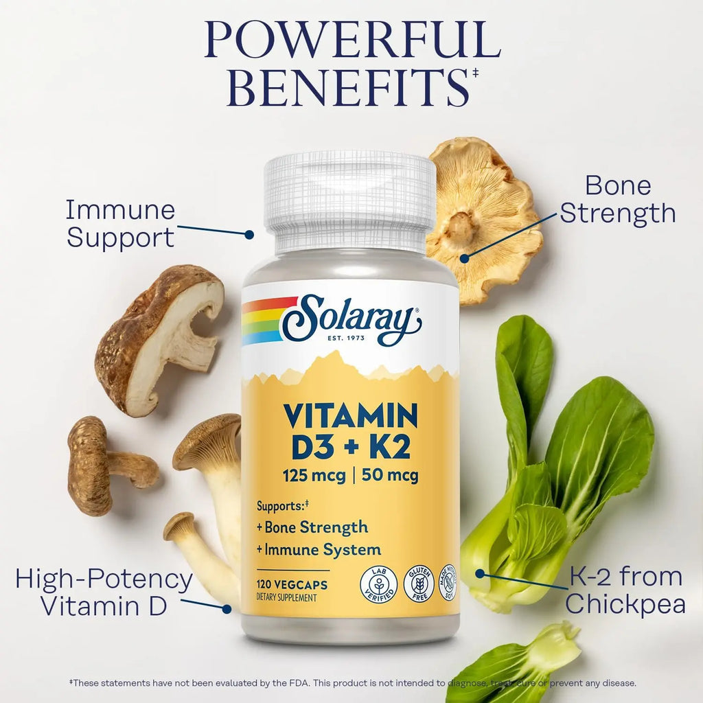 Solaray, Vitaminas D3 Y K2, Sin Soya, 120 Cápsulas Sfn