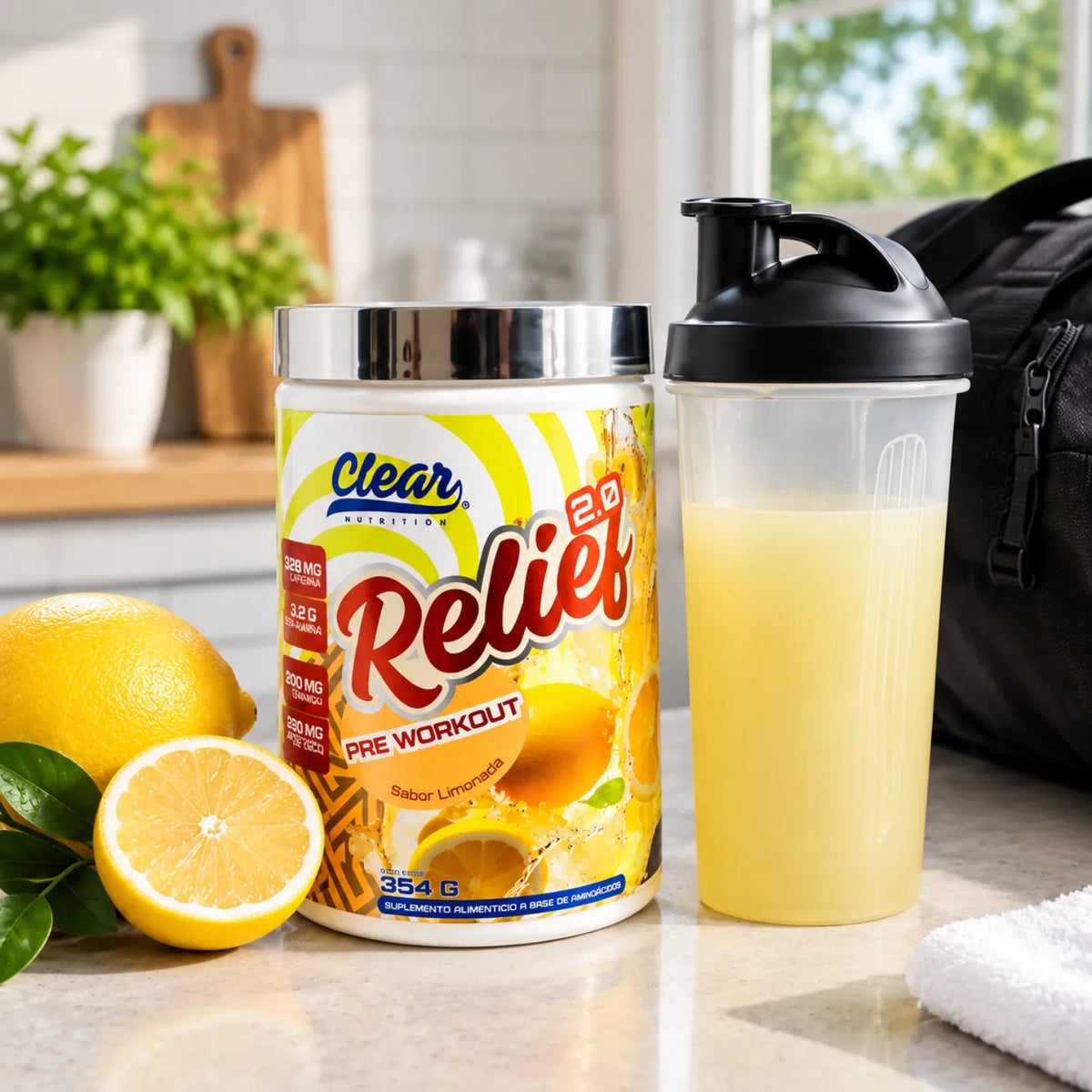Clear Nutrition Relief 2.0 Pre Entreno Limón 354 g / 30 Servicios | Energía y enfoque para entrenamiento | Con aminoácidos y electrolitos | Fórmula para rendimiento deportivo | Suplemento alimenticio