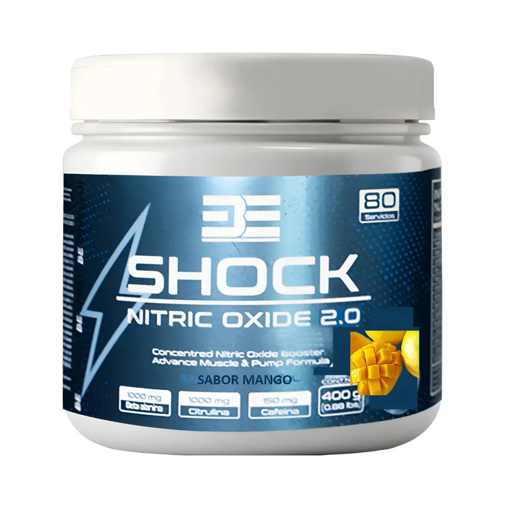 BE Shock Oxido Nitrico 2,0 mas Clembuterol  400 G 80 Serv Sfn Sabor Mango