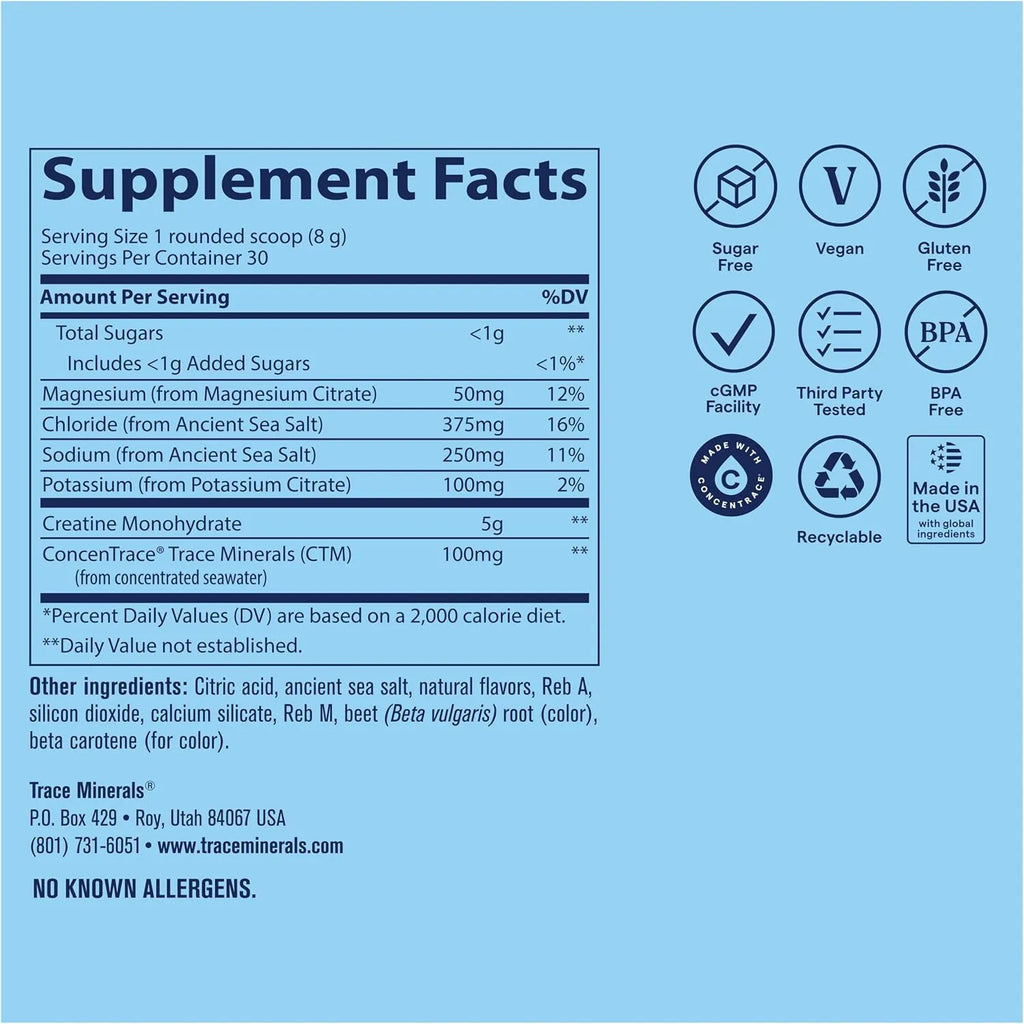 Trace minerals creatine + electrolytes 201g 60 porciones sabor mango naranja
