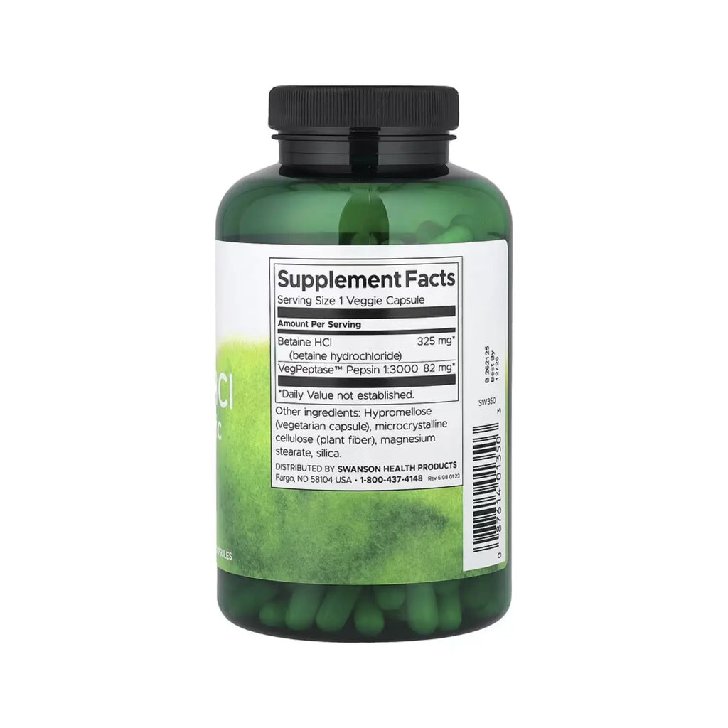 SWANSON BETAÍNA HCL ÁCIDO CLORHÍDRICO Y PEPSINA 250 CAPS SFN