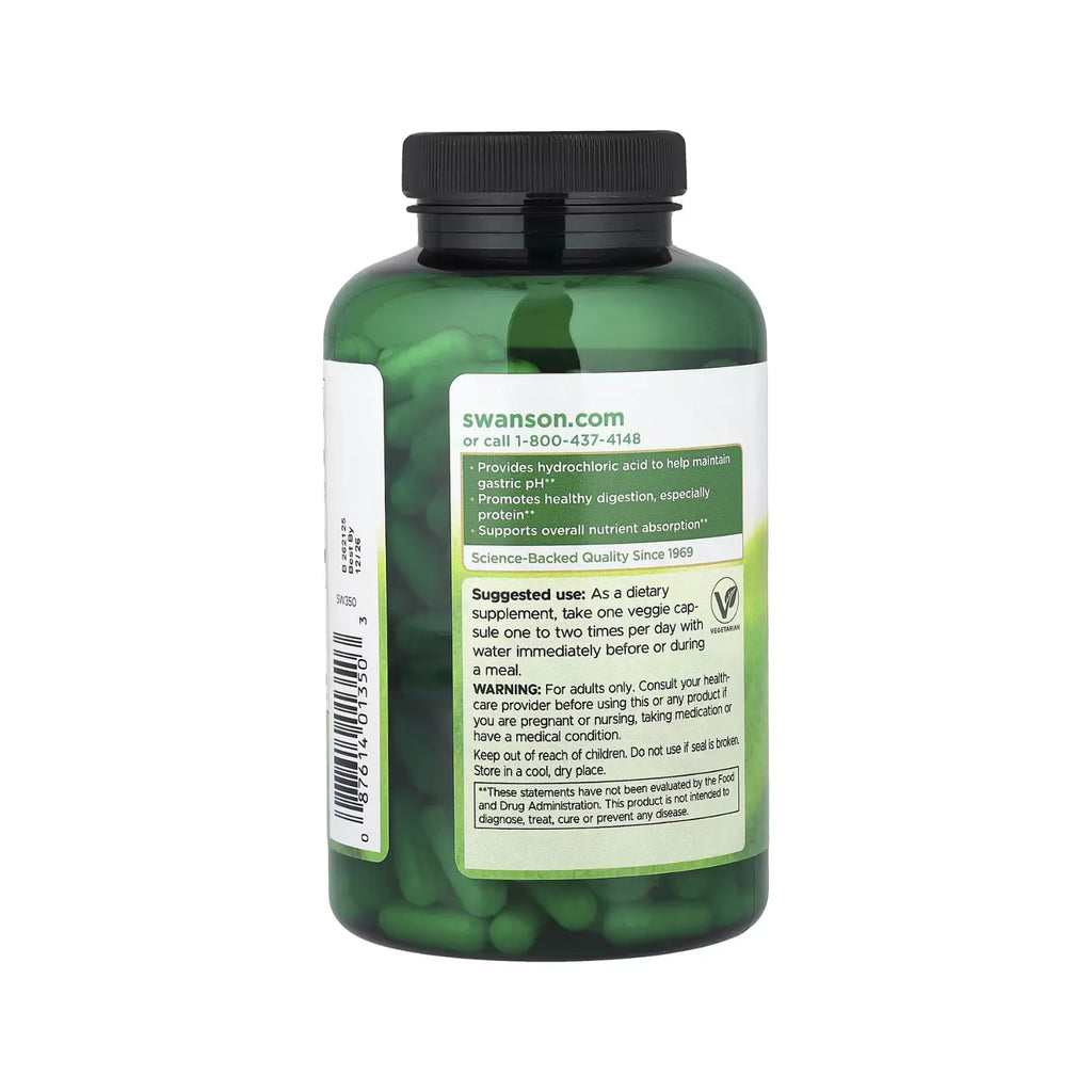 SWANSON BETAÍNA HCL ÁCIDO CLORHÍDRICO Y PEPSINA 250 CAPS SFN