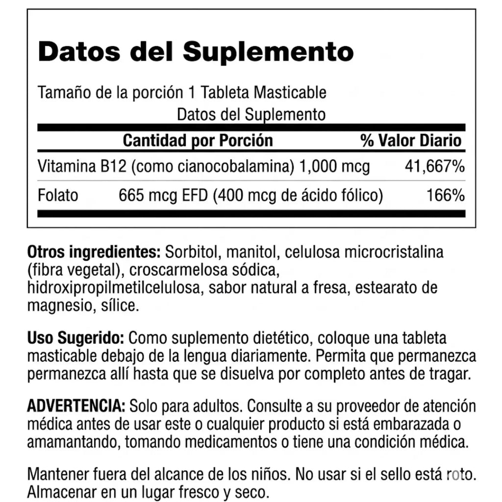 SWANSON VITAMINA B12 CON FOLATO 1000MCG 250 PASTILLAS SFN