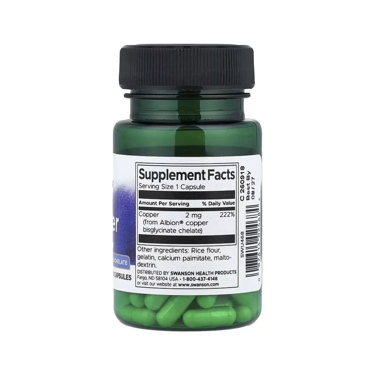 Swanson, Cobre Albion®, Apoyo A La Oxigenación Celular, 2 Mg, 60 Cápsulas
