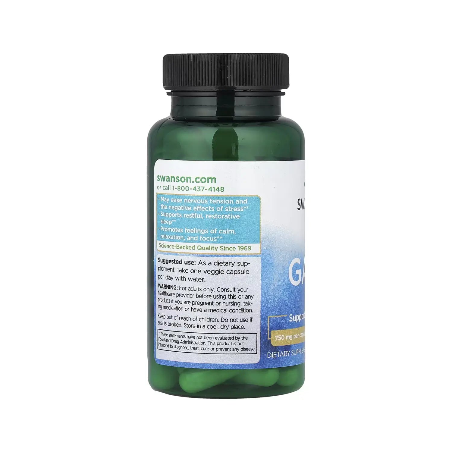 SWANSON GABA FUERZA MÁXIMA 750 MG 60 VEGECAPS SFN