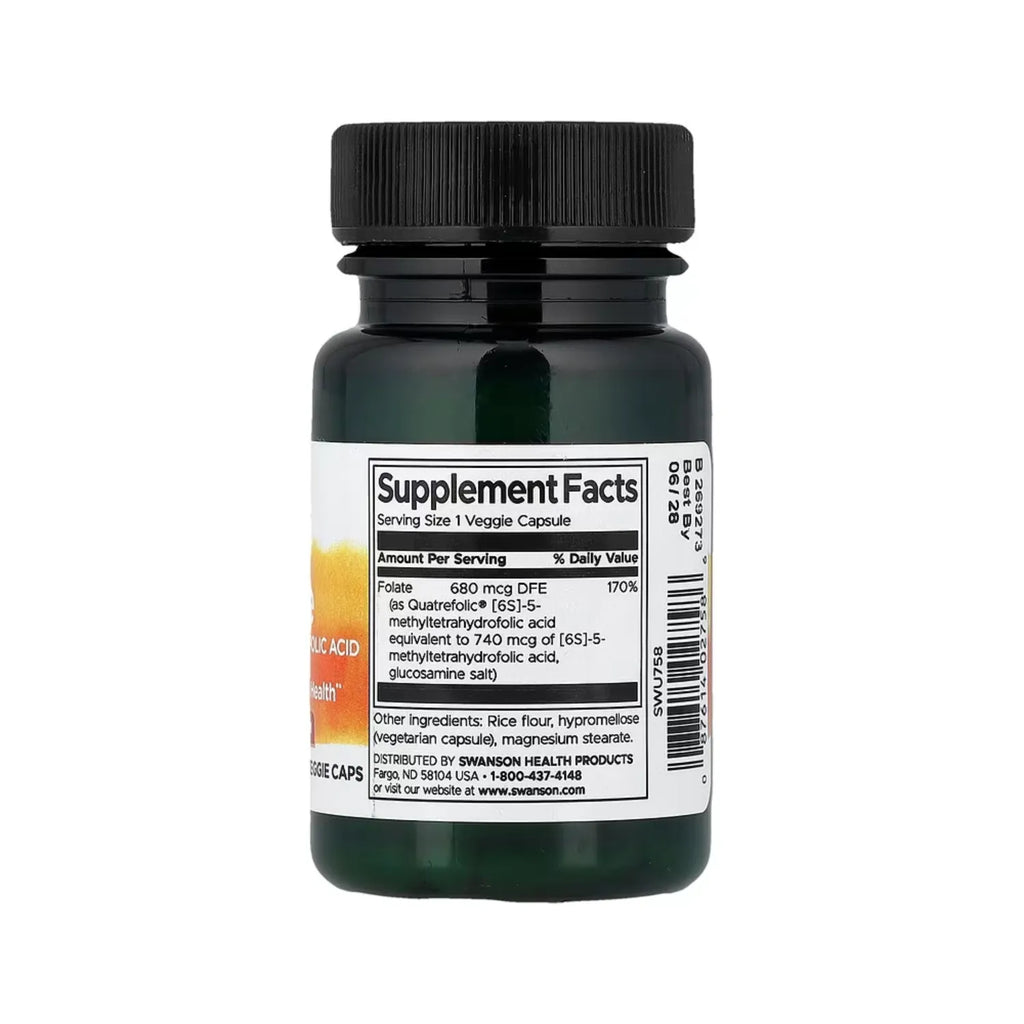 Swanson, Folato, Salud Celular Y Prenatal, 30 Cápsulas Vegetales (680 Mcg EDF Por Cápsula)