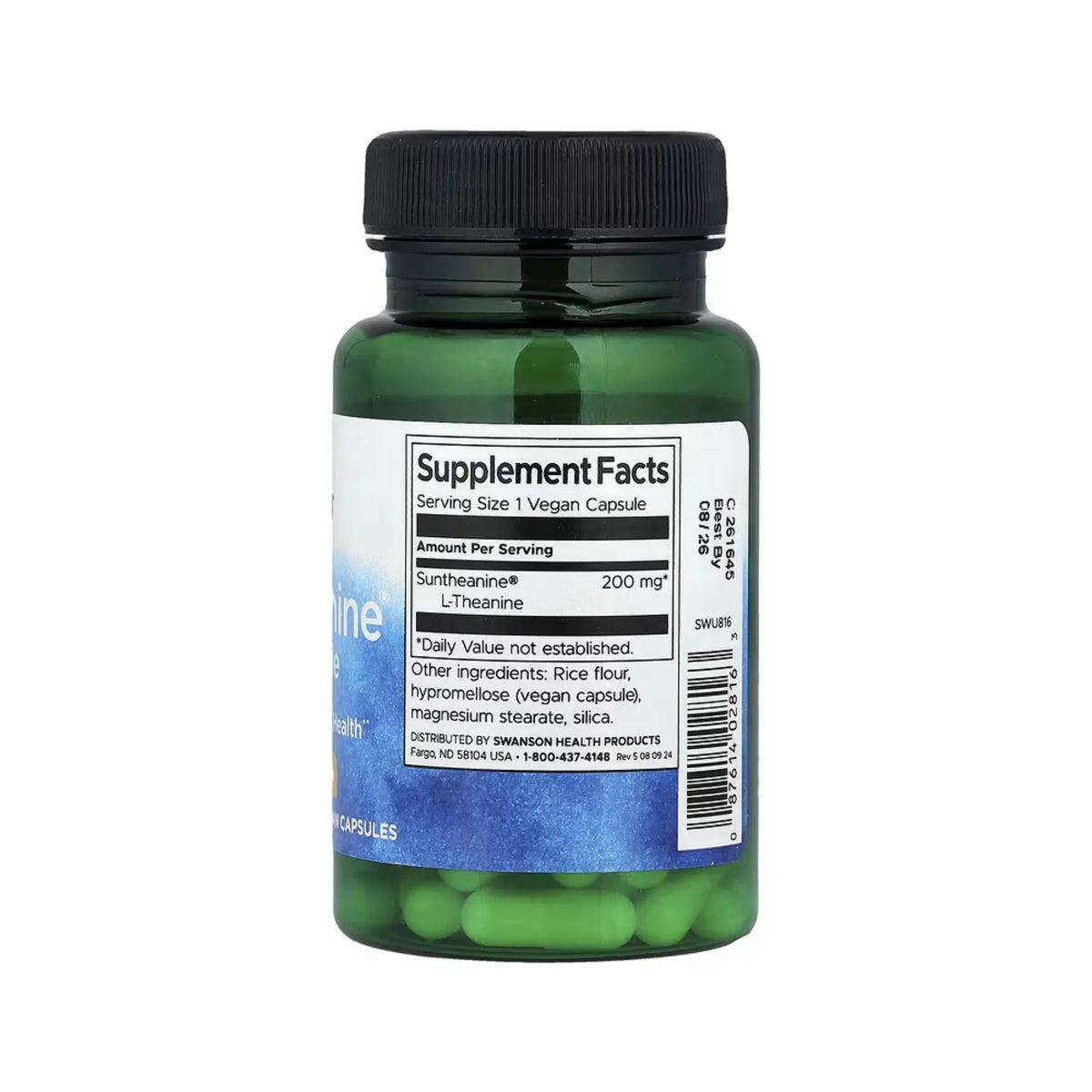 Swanson, L-Teanina Suntheanine, Salud Cerebral Y Emocional, 200 Mg, 60 Cápsulas Veganas
