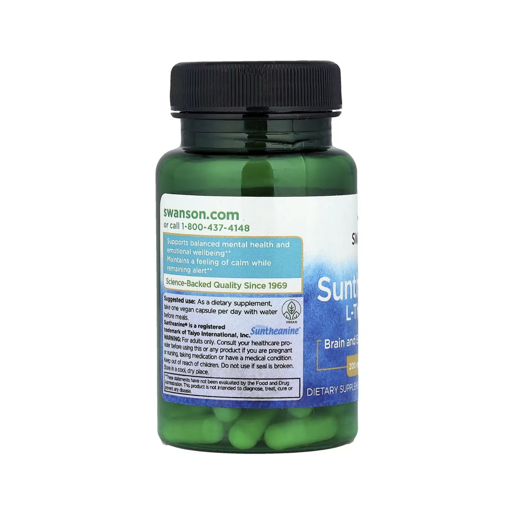 Swanson, L-Teanina Suntheanine, Salud Cerebral Y Emocional, 200 Mg, 60 Cápsulas Veganas