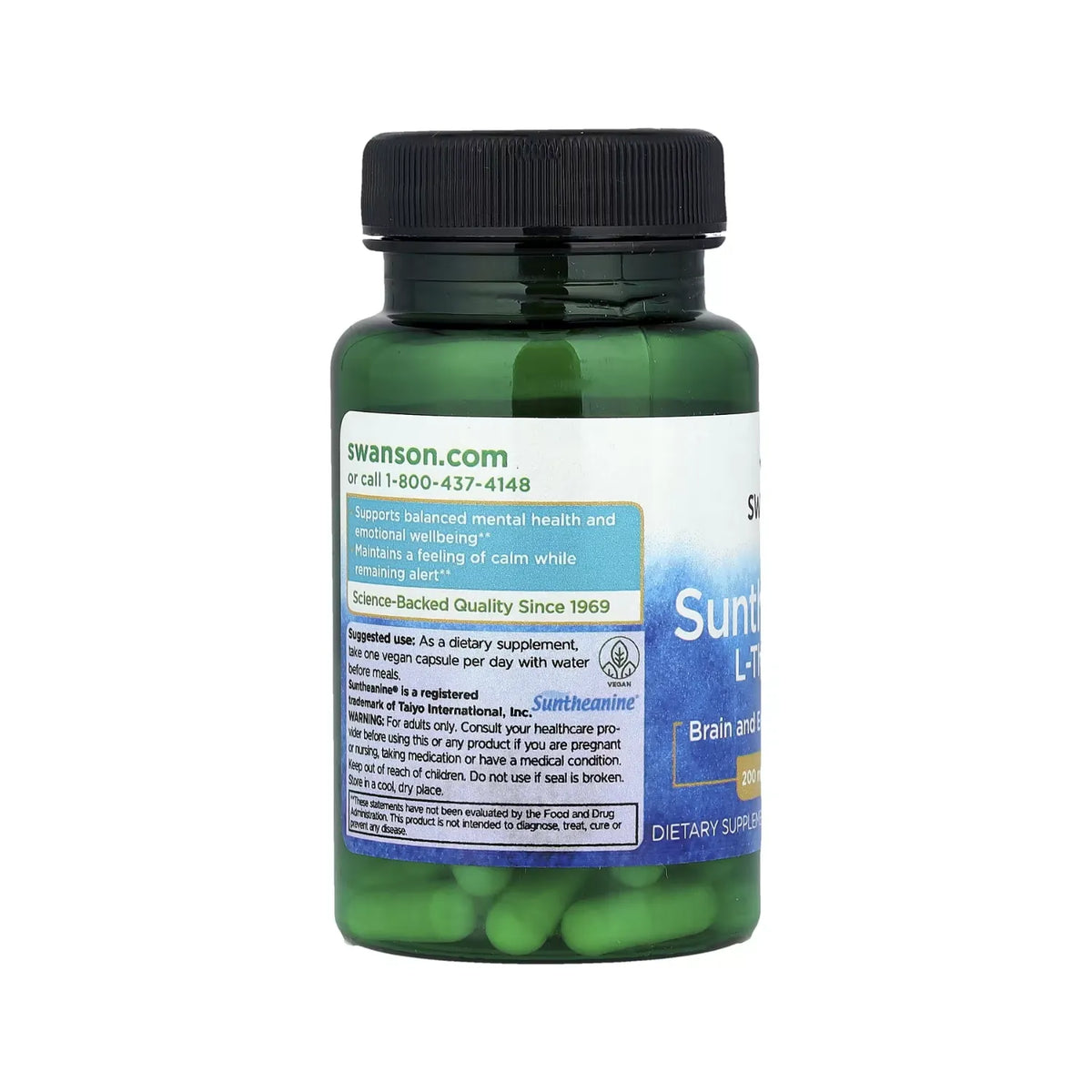 Swanson, L-Teanina Suntheanine, Salud Cerebral Y Emocional, 200 Mg, 60 Cápsulas Veganas