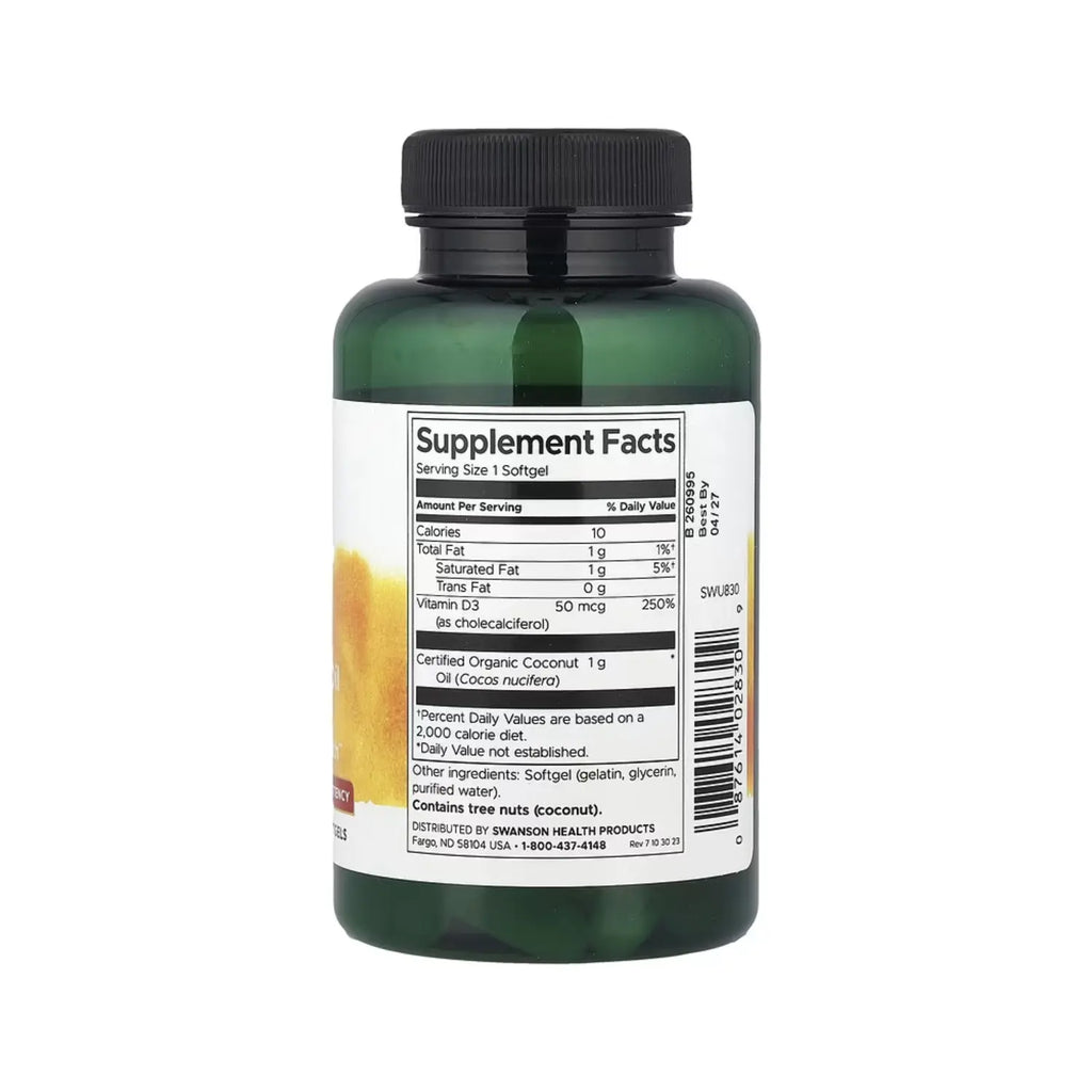SWANSON D3 CON ACEITE DE COCO 2000 UI HP 60 CAPSULAS