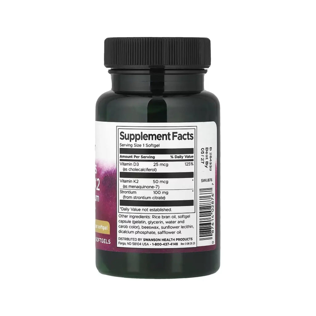 SWANSON VITAMINAS D3 Y K2 CON ESTRONCIO 25MCG 60SOFTGELS SFN