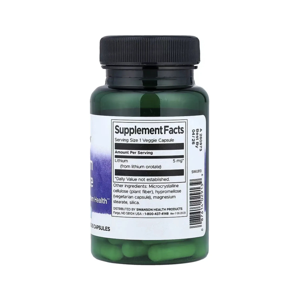 Swanson, Orotato De Litio, 5 Mg, 60 Cápsulas Vegetales