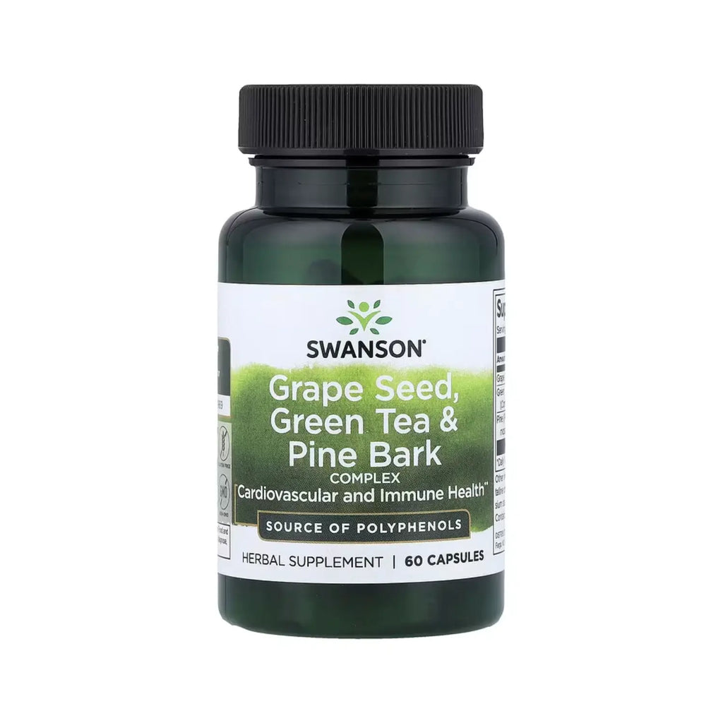 SWANSON COMPLEJO SEMILLAS UVA, TÉ VERDE Y CORTEZA PINO 60CAPS SFN