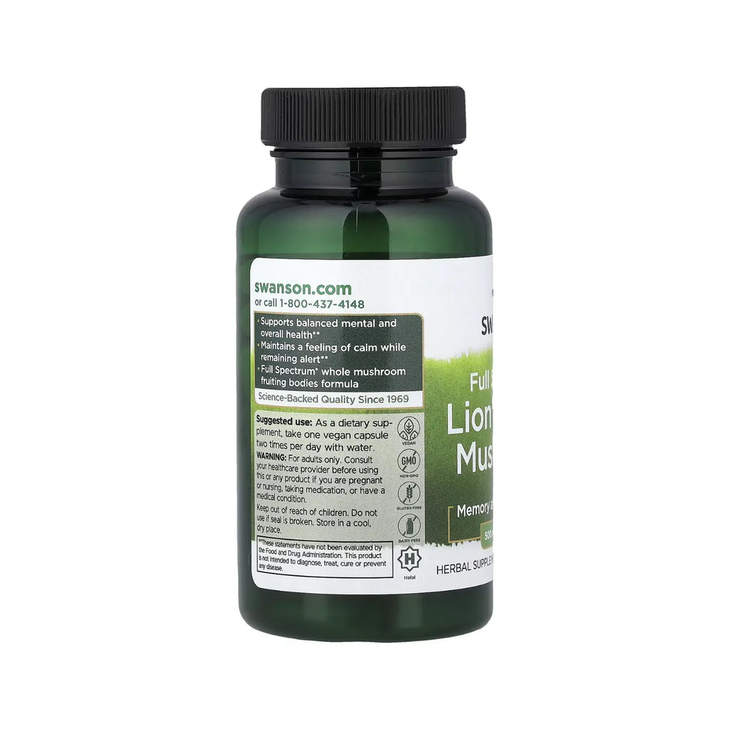 Swanson Full Spectrum Lion's Mane Mushroom 500 mg 60 cápsulas