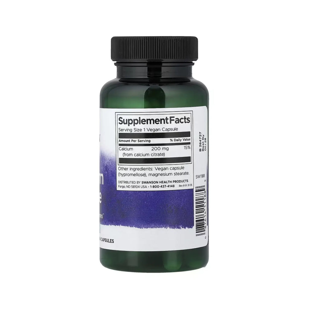 Swanson, Citrato de calcio, 200 mg, 60 cápsulas veganas