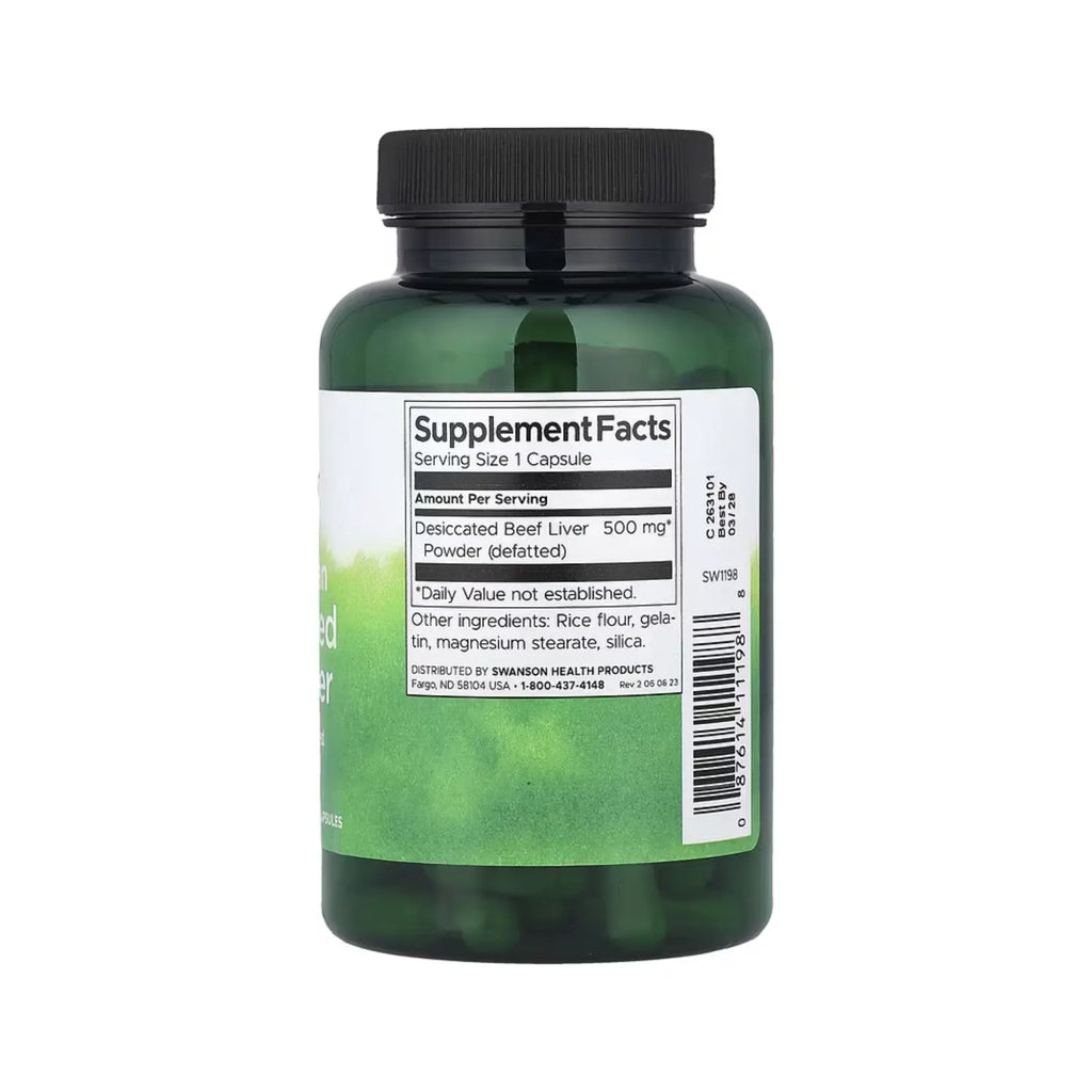 Swanson Argentinian Desiccated Beef Liver - 100% Pure Defatted 500 mg 120 Caps