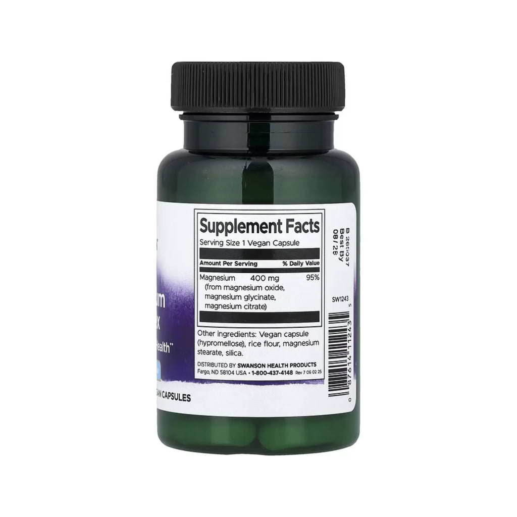 Swanson Vitamins, Complejo De Triple Magnesio 400 Mg, 30 Cápsulas Veganas