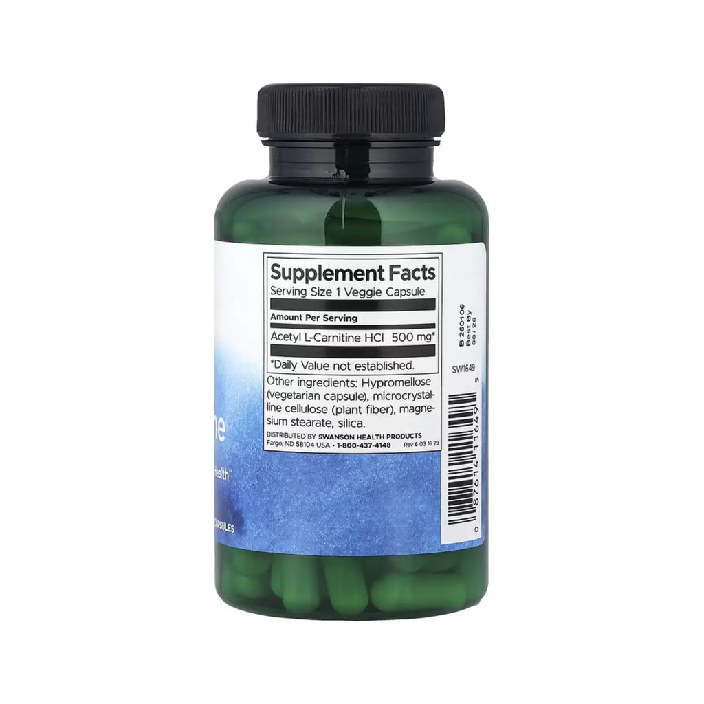 Swanson, Acetil L-Carnitina, 500 mg, 100 Cápsulas Vegetales sfn