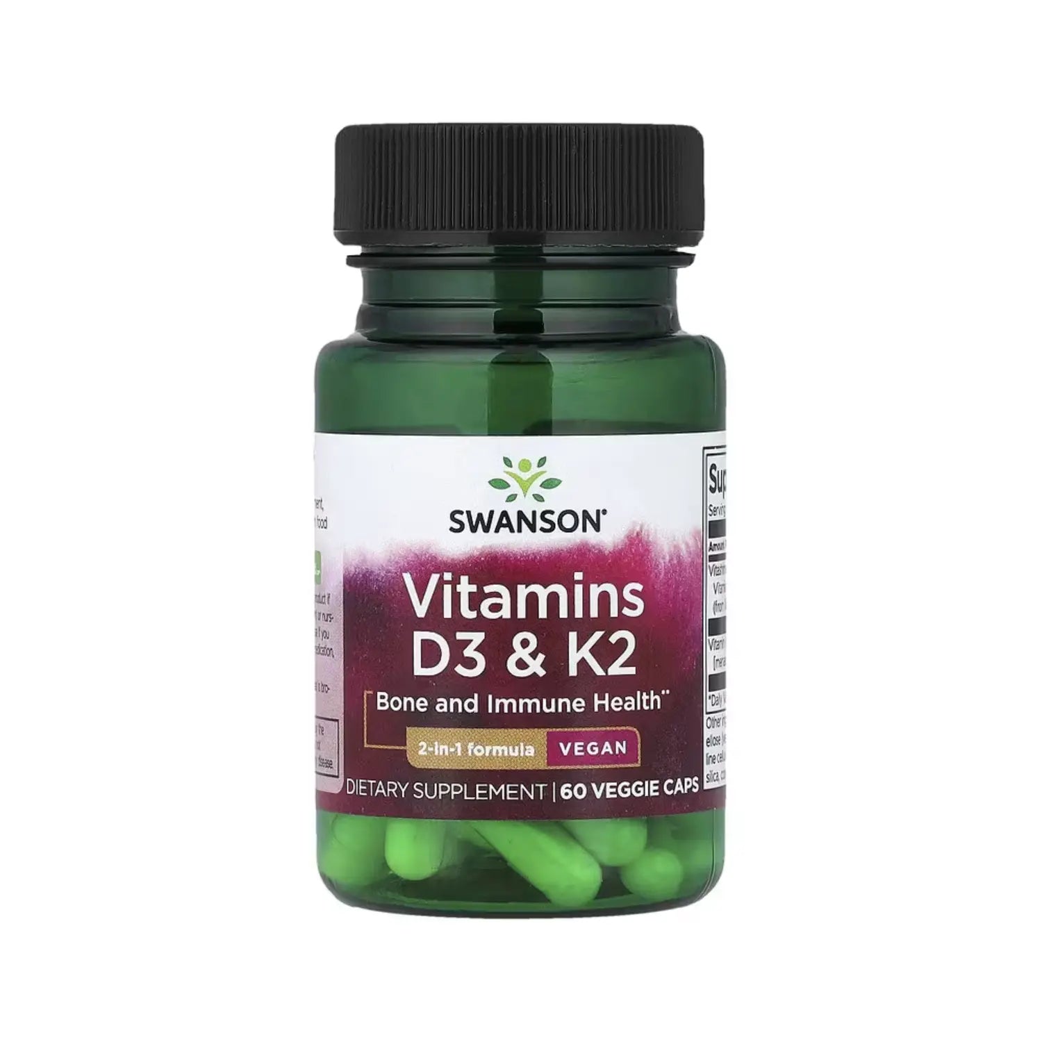 SWANSON VITAMINAS D3 Y K2 60 CAPS VEGETALES 75MCG SFN