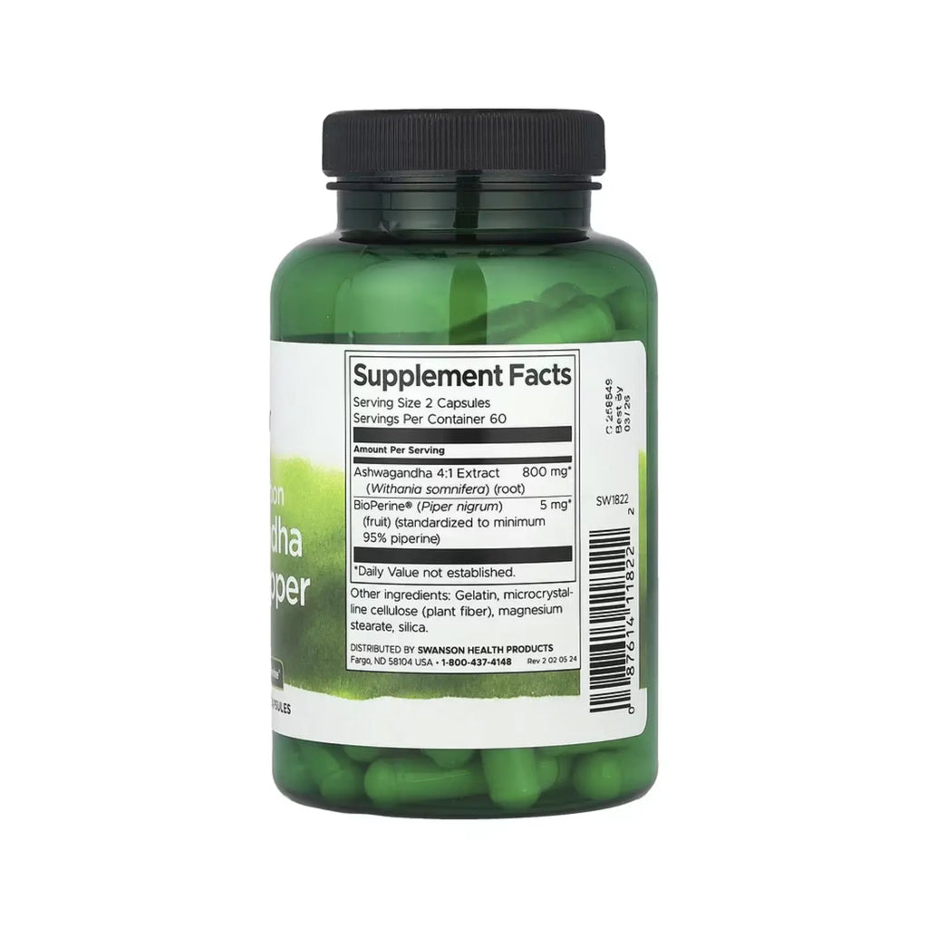Swanson High Absorption Ashwa & Black Pepper - Featuring Bioperine 120 Caps
