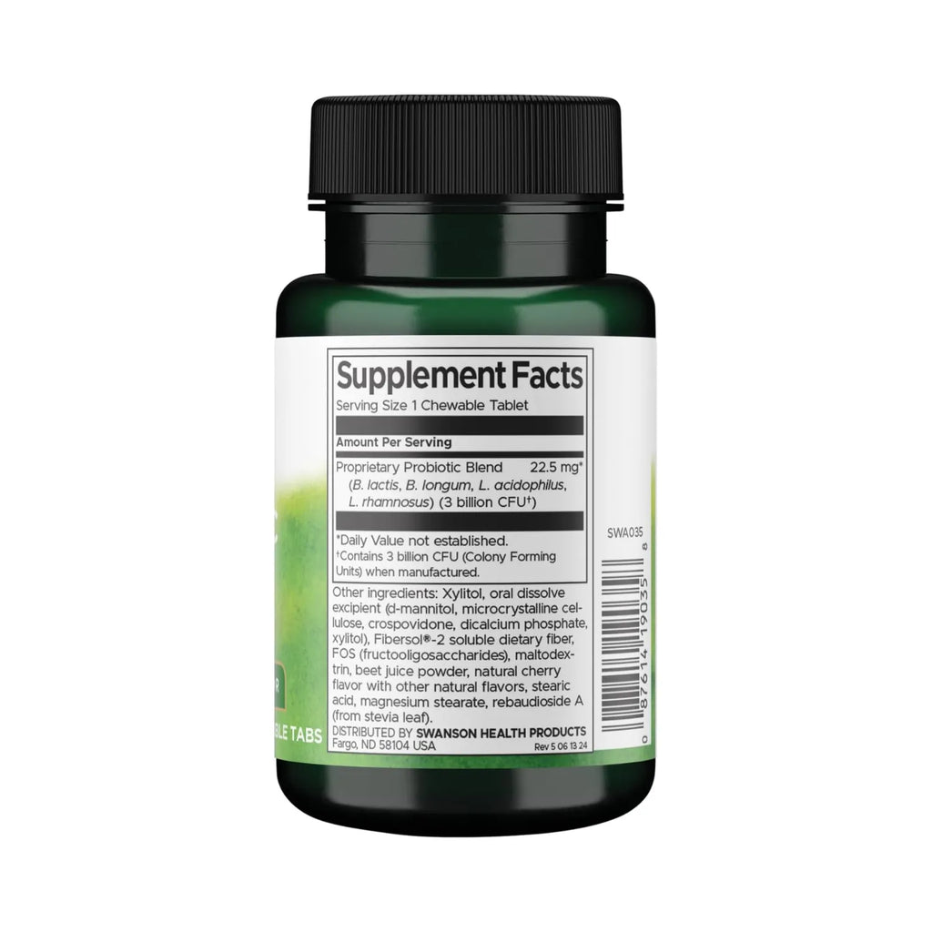 Swanson, Probiótico Para Niños, Sabor Natural A Cereza, 3 Billones De UFC, 60 Tabletas Masticables