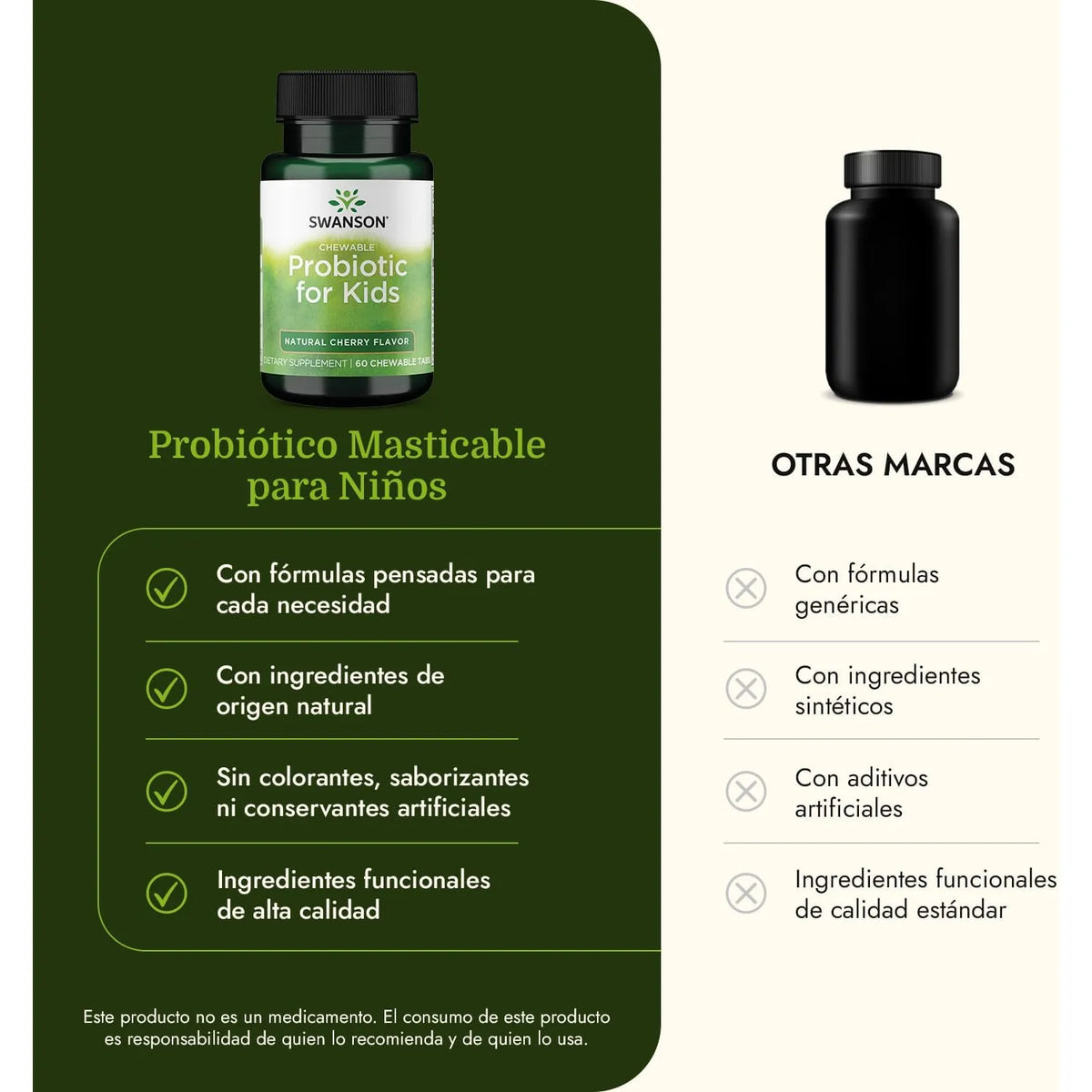 Swanson, Probiótico Para Niños, Sabor Natural A Cereza, 3 Billones De UFC, 60 Tabletas Masticables