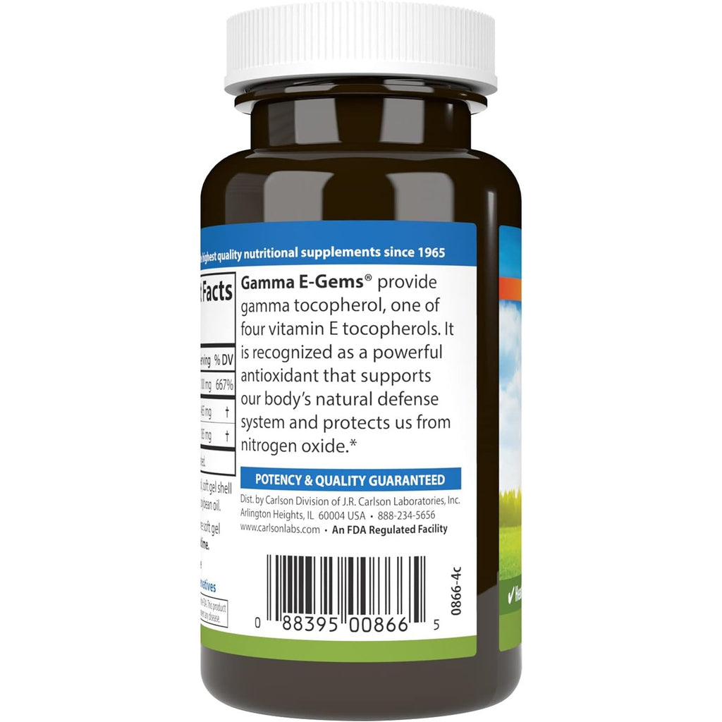 Carlson Labs Gamma E Gems Gamma Tocoferol 465 mg 60 Cápsulas Blandas