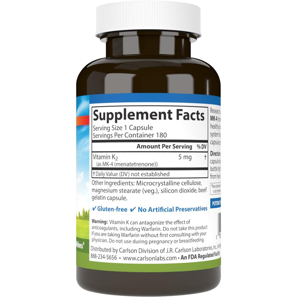 Carlson Labs Vitamina K2 MK-4 5 mg 180 Cápsulas