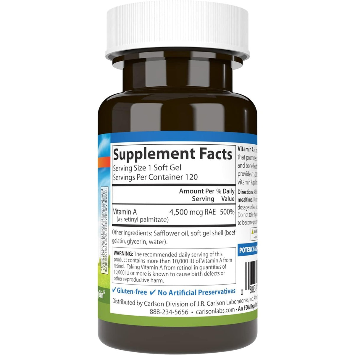 Carlson Labs Vitamina A 15,000 UI (4500 mcg RAE) 120 Cápsulas Blandas