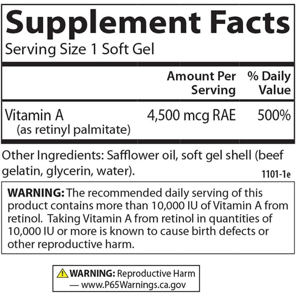 Carlson Labs Vitamina A 15,000 UI (4500 mcg RAE) 120 Cápsulas Blandas