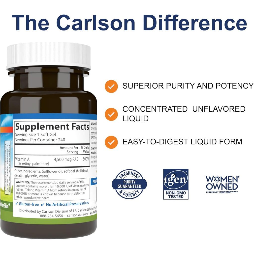 Carlson Labs Vitamina A 15,000 UI (4500 mcg RAE) 240 Cápsulas Blandas
