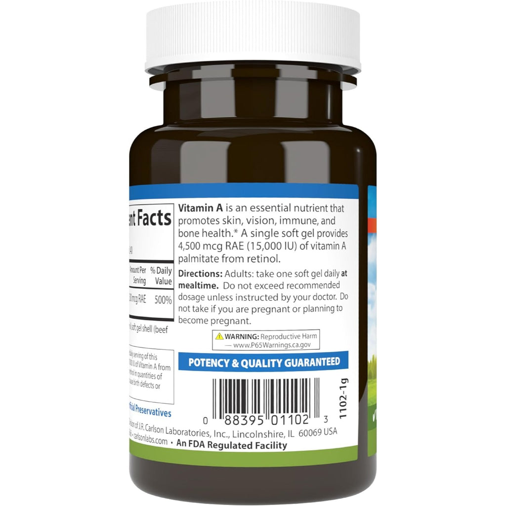 Carlson Labs Vitamina A 15,000 UI (4500 mcg RAE) 240 Cápsulas Blandas