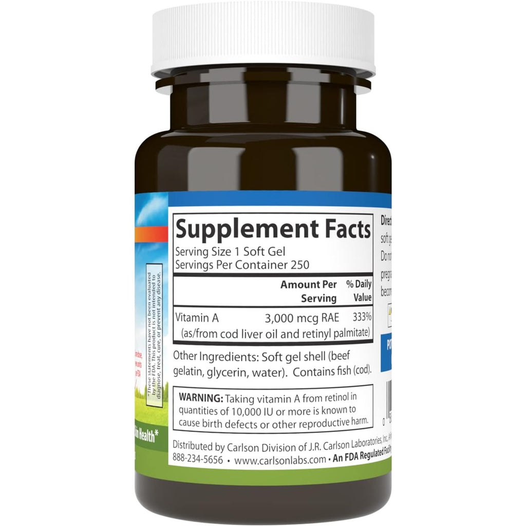 Carlson Labs Vitamina A 10,000 UI (3000 mcg RAE) 250 Cápsulas Blandas