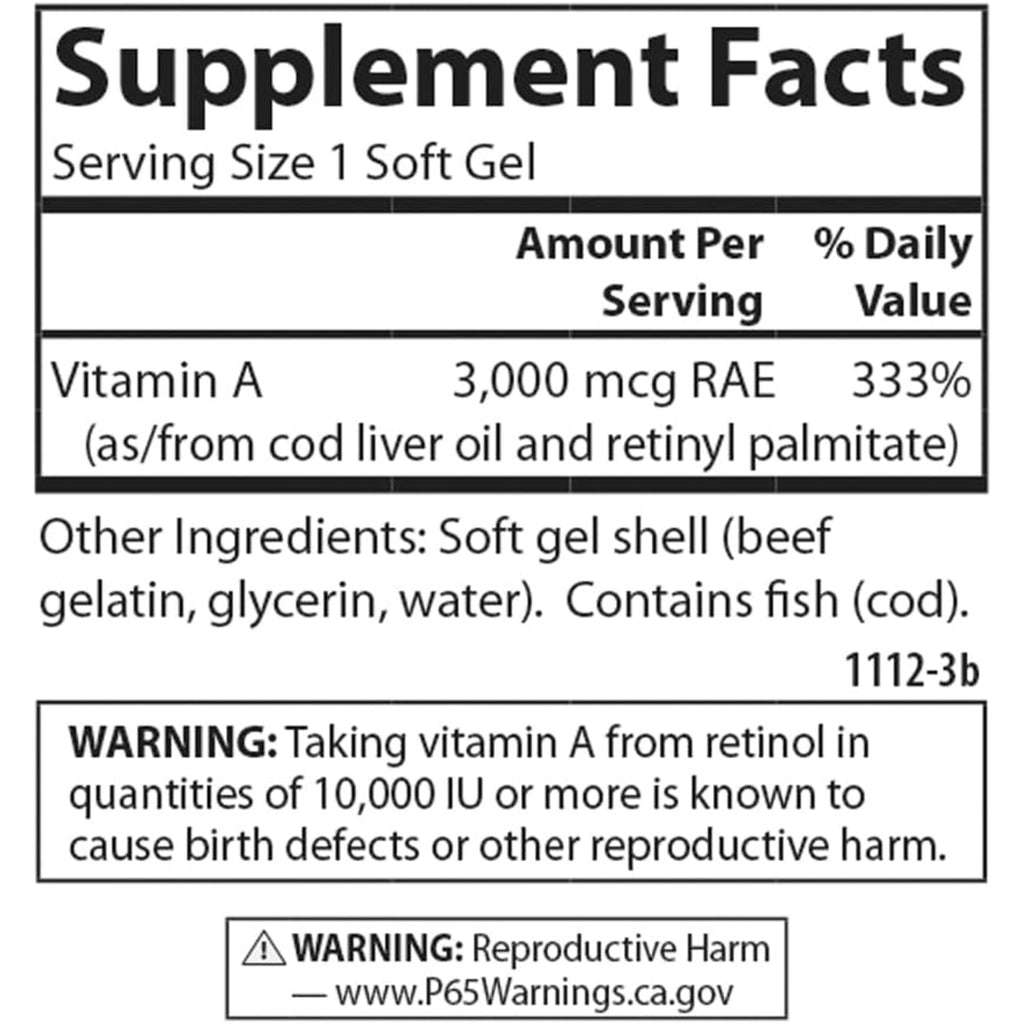 Carlson Labs Vitamina A 10,000 UI (3000 mcg RAE) 250 Cápsulas Blandas