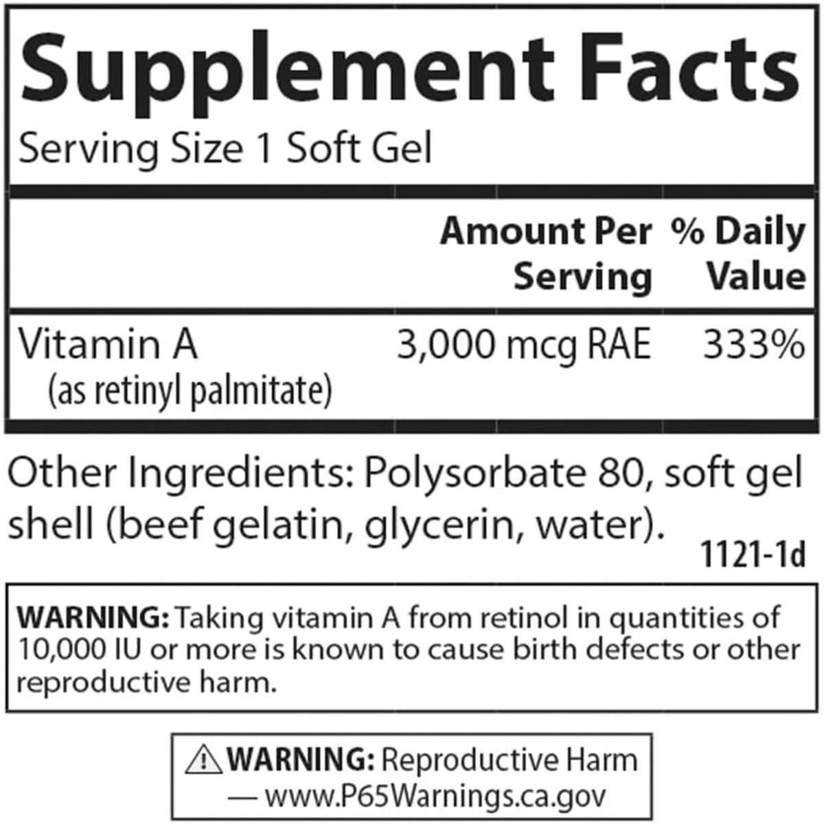 Carlson Labs Vitamina A Solubilizada 10,000 UI (3000 mcg RAE) 100 Cápsulas Blandas