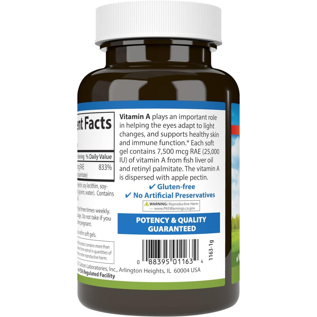 Carlson Labs Vitamina A 25,000 UI (7500 mcg RAE) 300 Cápsulas Blandas