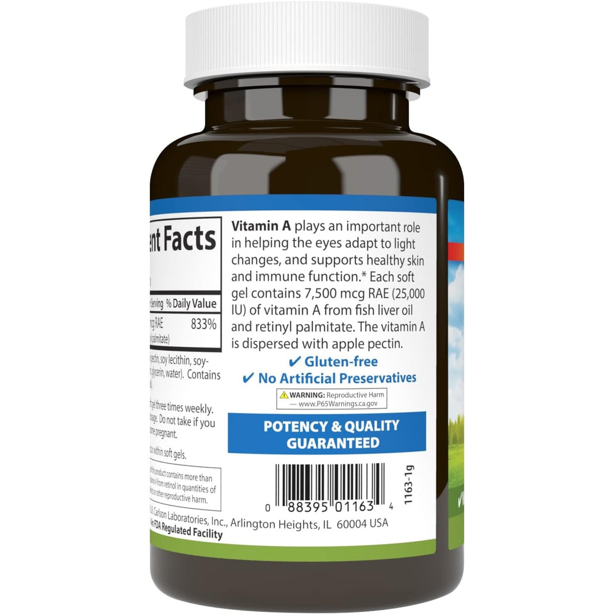 Carlson Labs Vitamina A 25,000 UI (7500 mcg RAE) 300 Cápsulas Blandas