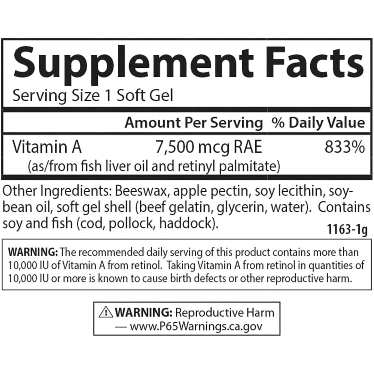 Carlson Labs Vitamina A 25,000 UI (7500 mcg RAE) 300 Cápsulas Blandas