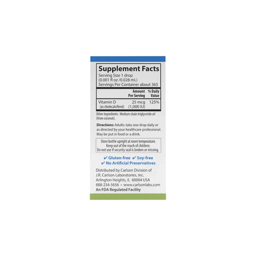 CARLSON LABS SUPER DAILY VITAMINA D3 1000 UI 10.3 ML SFN