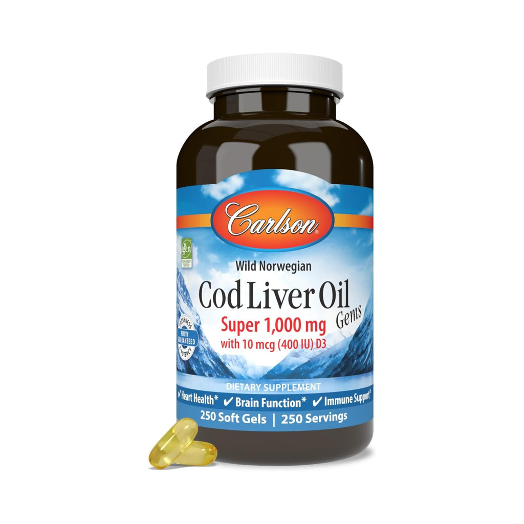 Carlson Labs Aceite de Hígado de Bacalao Super 1000 mg 250 Cápsulas Blandas